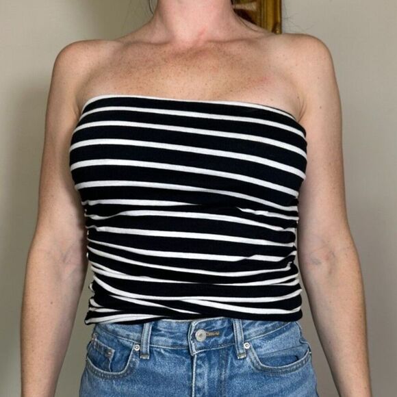 Michael Stars Black and White Striped Tube Top Size Medium - MADE IN USA - Picture 1 of 6
